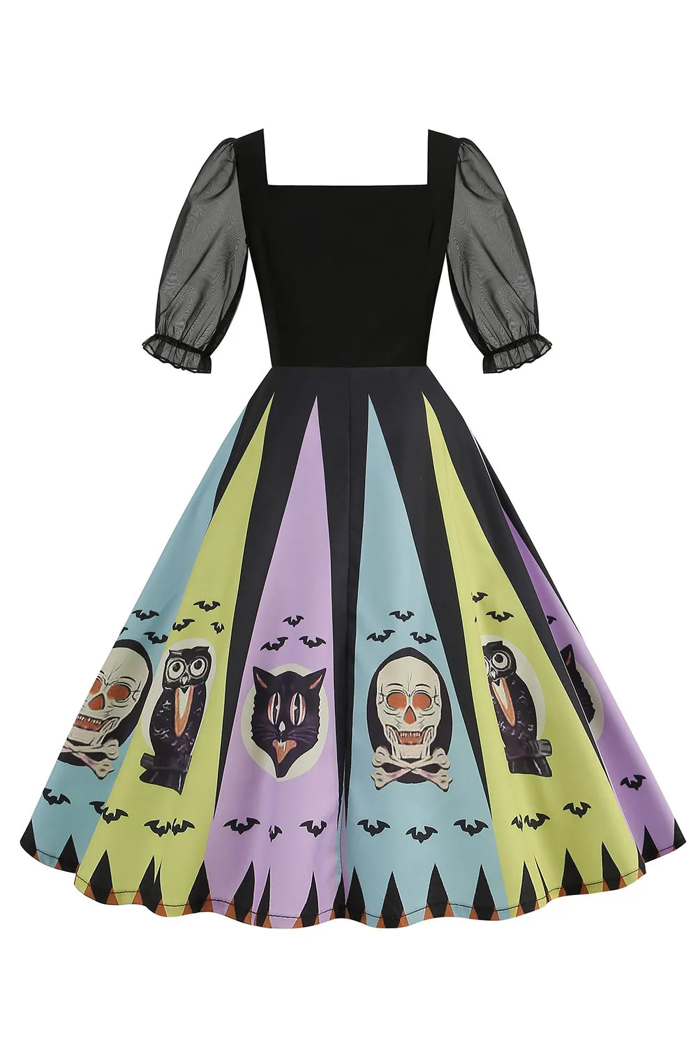 Black A Line Halloween Printed Vintage Dress