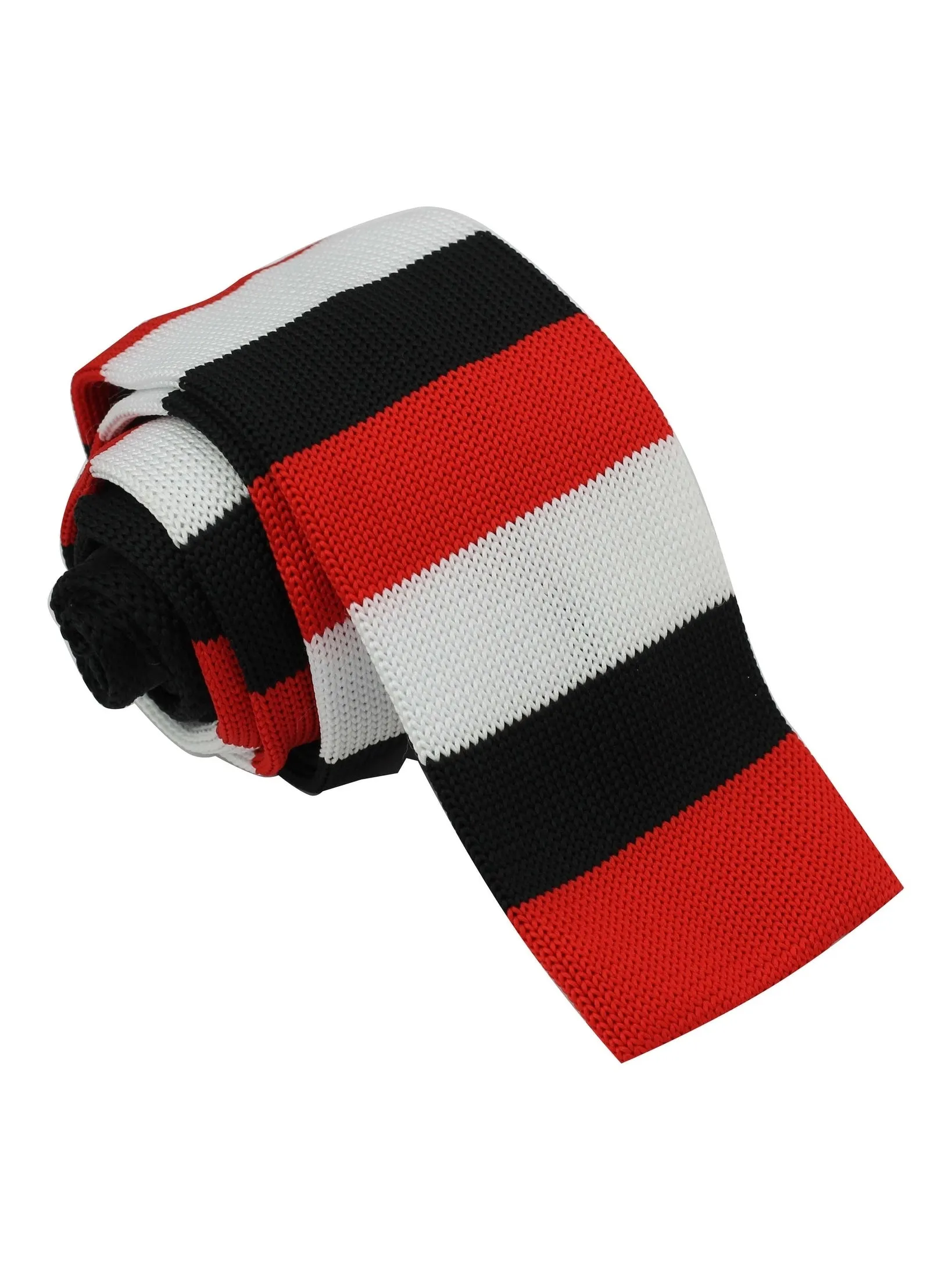 BLACK & WHITE STRIPED KNITTED TIE