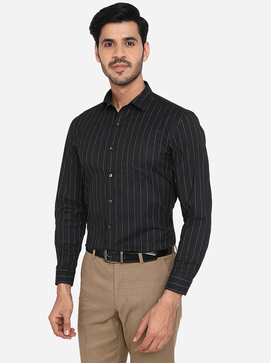 Black & White Striped Slim Fit Formal Shirt | Greenfibre