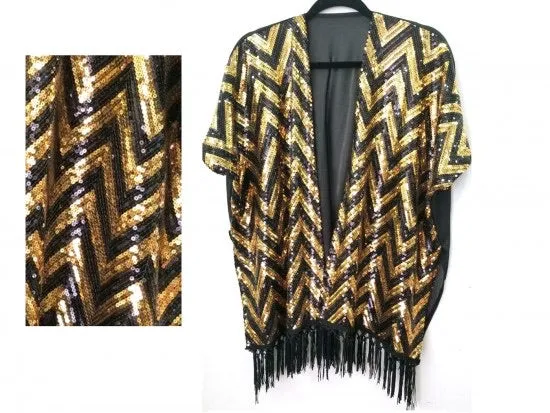 Black and Gold Sequin Chevron Kimono