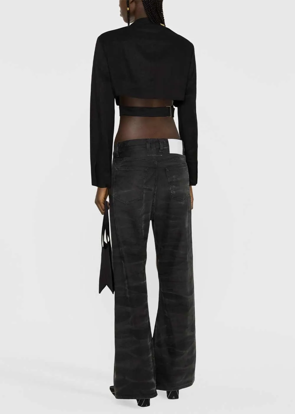 Black Crease-Effect Flared Jeans