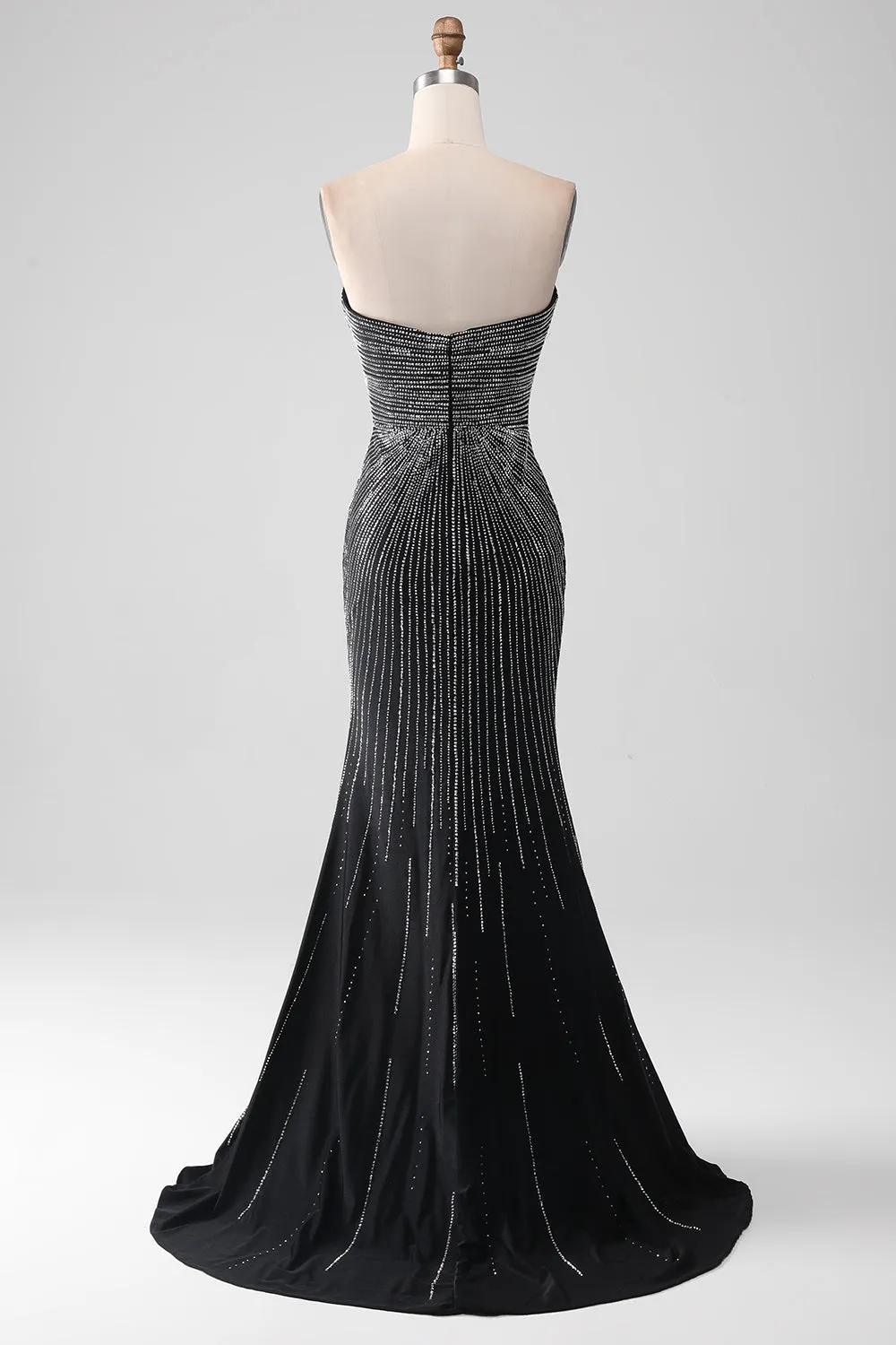 Black Glitter Strapless Mermaid Prom Dress with Slit