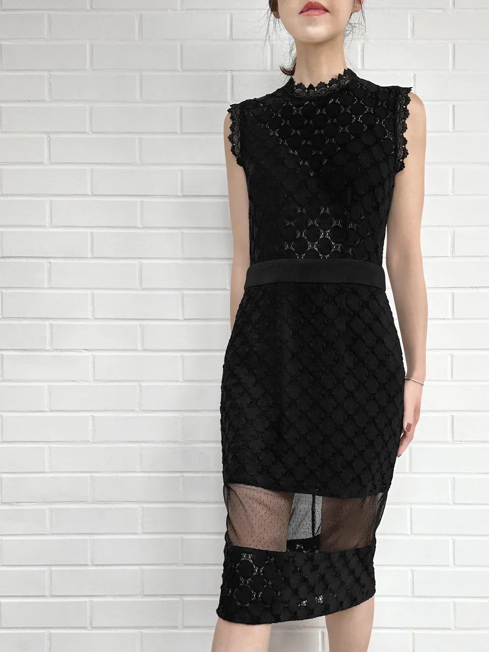 Black Lace Sultry Slim Fit Knee-Length Dress