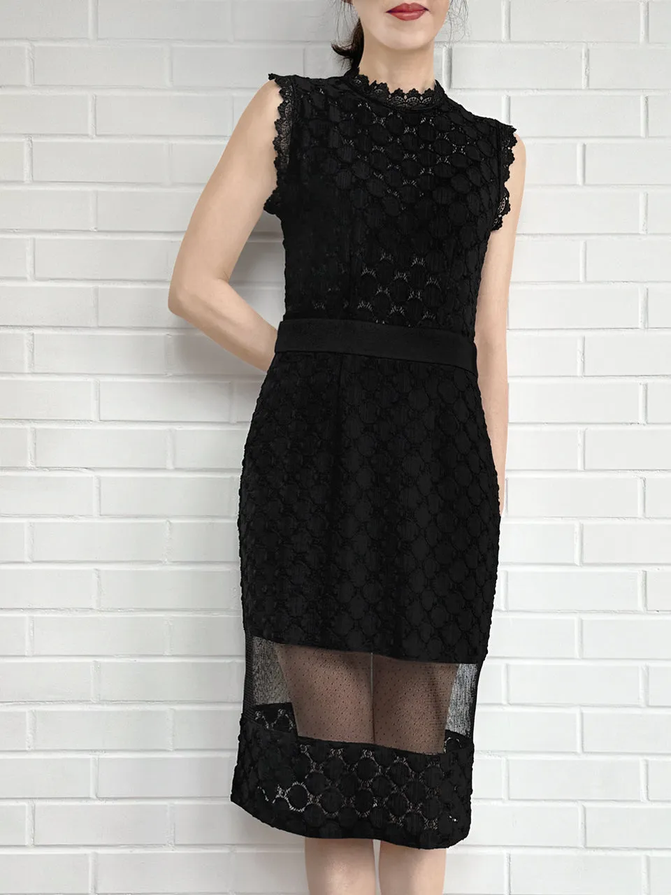 Black Lace Sultry Slim Fit Knee-Length Dress