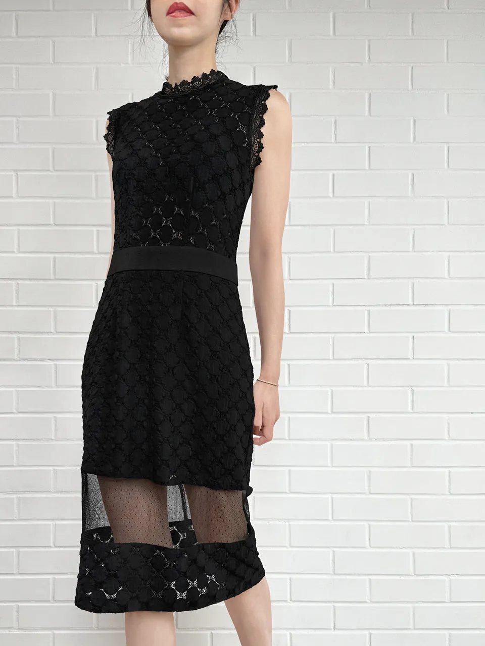 Black Lace Sultry Slim Fit Knee-Length Dress