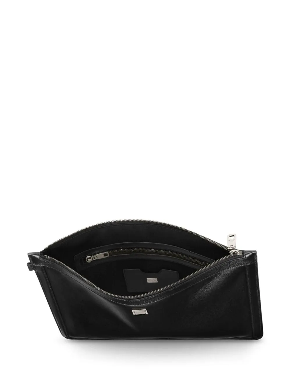 BLACK LEATHER BAG WITH LOGO