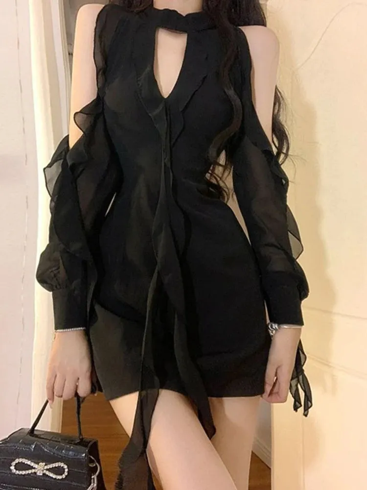 Black Off Shoulder Hollow Out Dress