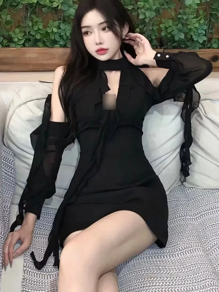 Black Off Shoulder Hollow Out Dress