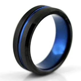 Black Tungsten Ring with Blue Inlay