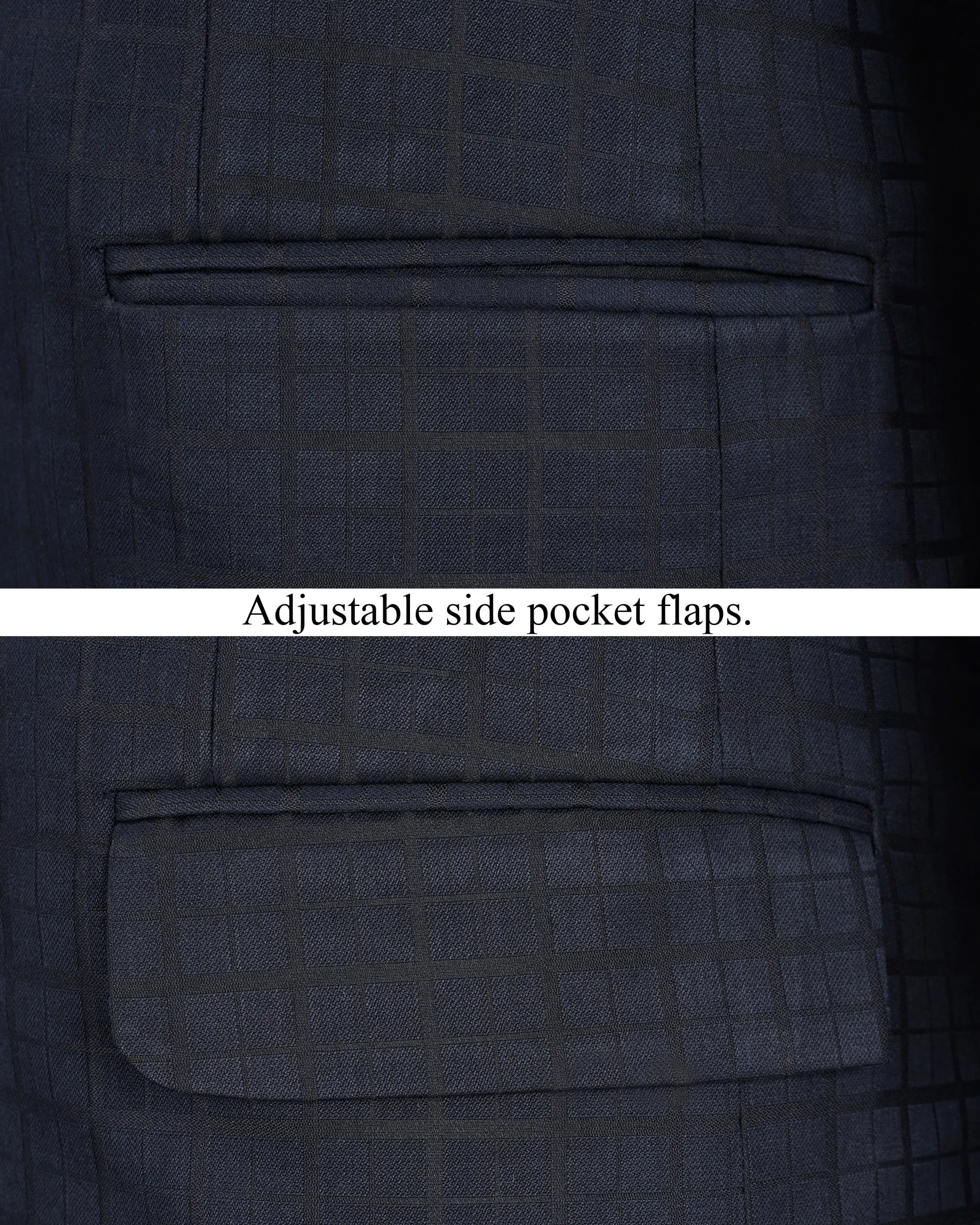 Bleached Cedar Navy Blue subtle Plaid Single Breasted Blazer