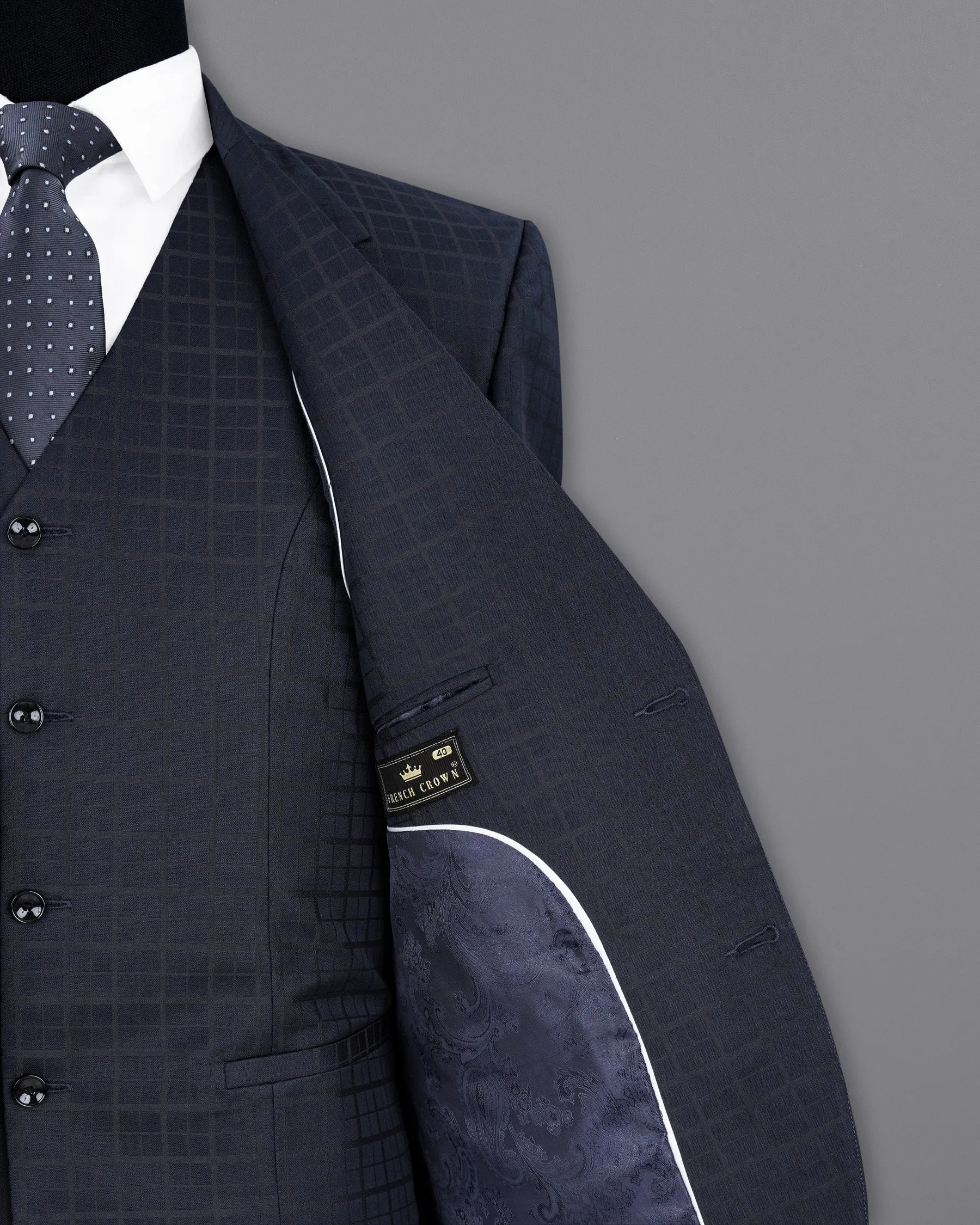 Bleached Cedar Navy Blue subtle Plaid Single Breasted Blazer