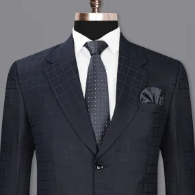 Bleached Cedar Navy Blue subtle Plaid Single Breasted Blazer