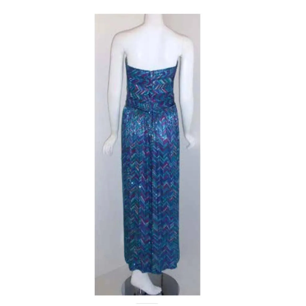 BOB MACKIE 1980's Blue Strapless Beaded Gown | Size S