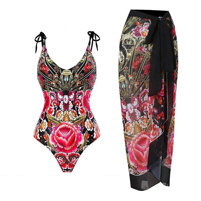 Bold Floral Womens Backless Bathing Suit