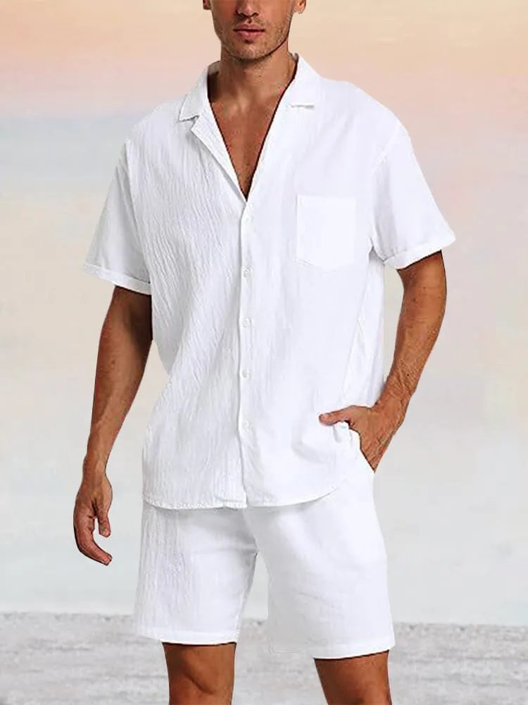 Breathable Cotton Linen Beach Shirt Set