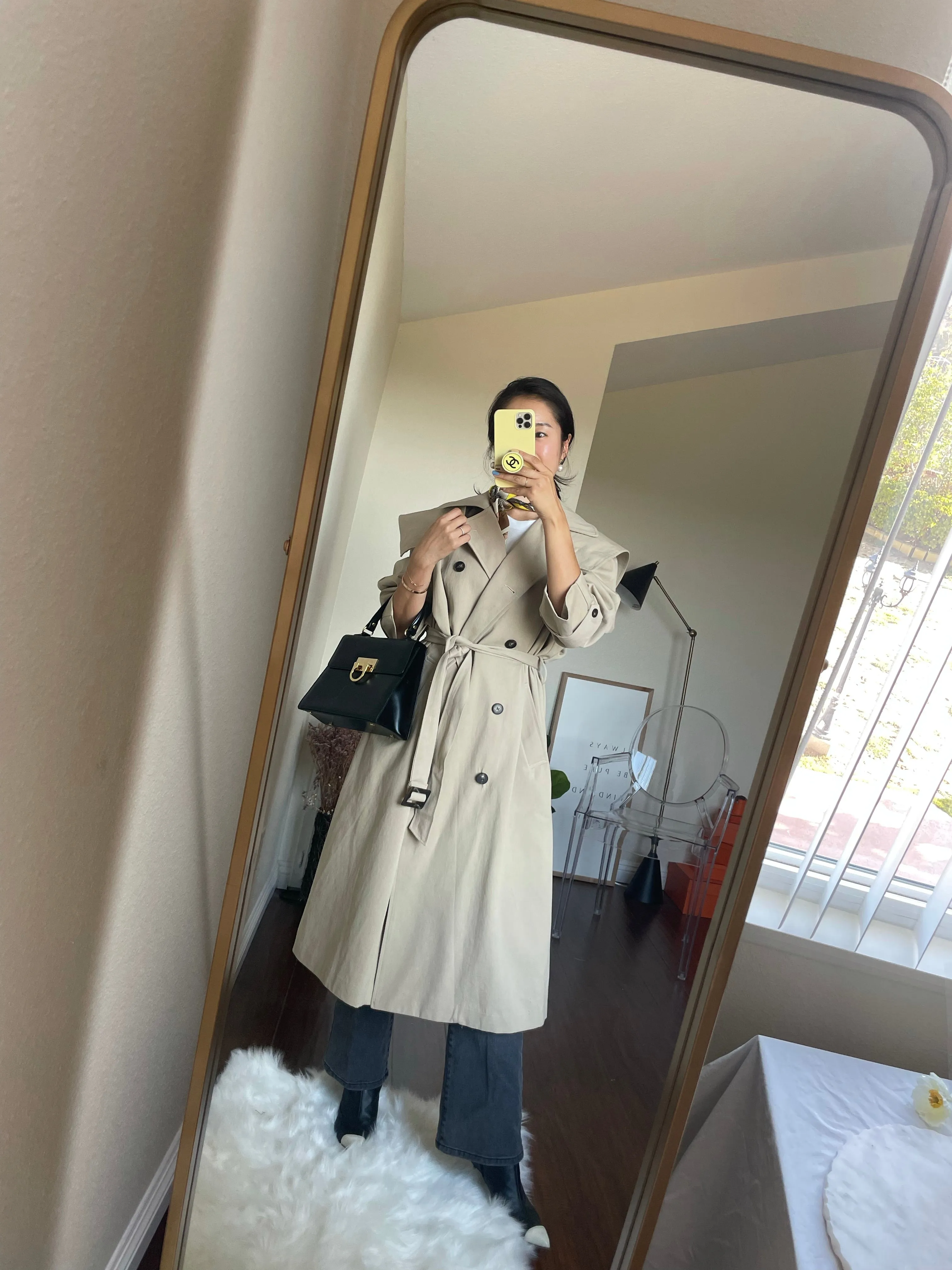 BRIANA Drapey Trench Coat with Detachable Double-Breasted Collar