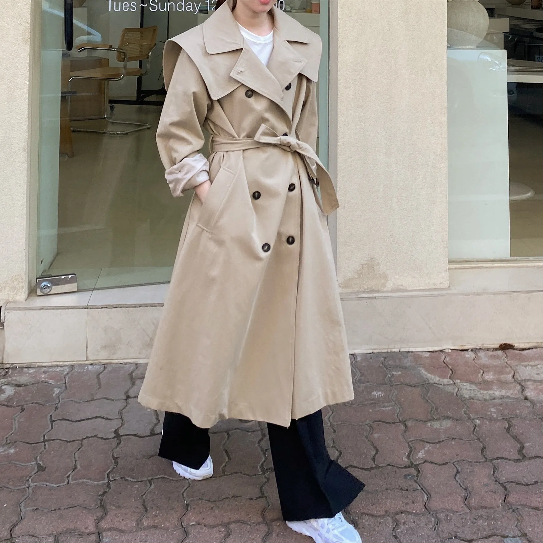 BRIANA Drapey Trench Coat with Detachable Double-Breasted Collar