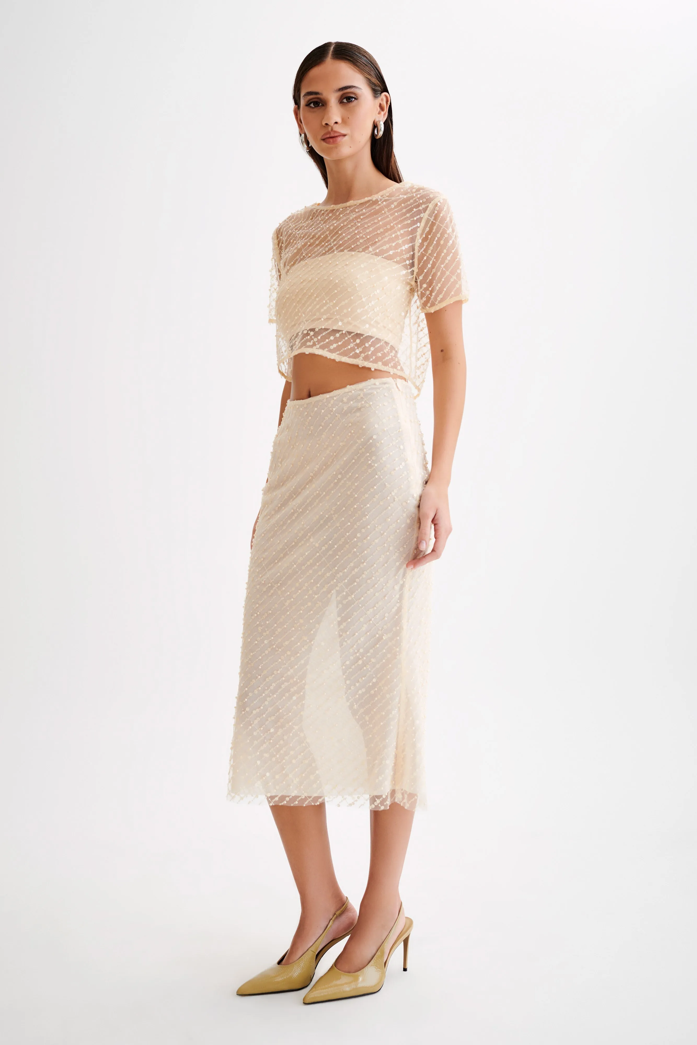 Brynne Sequin Midi Skirt - Buttercream