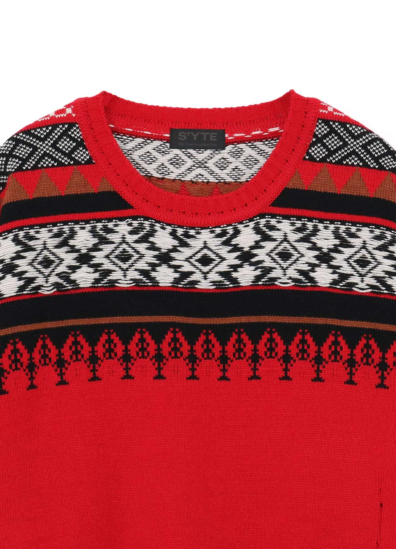 BULKY WOOL NORDIC PATTERN DAMAGED ROUND NECK KNIT