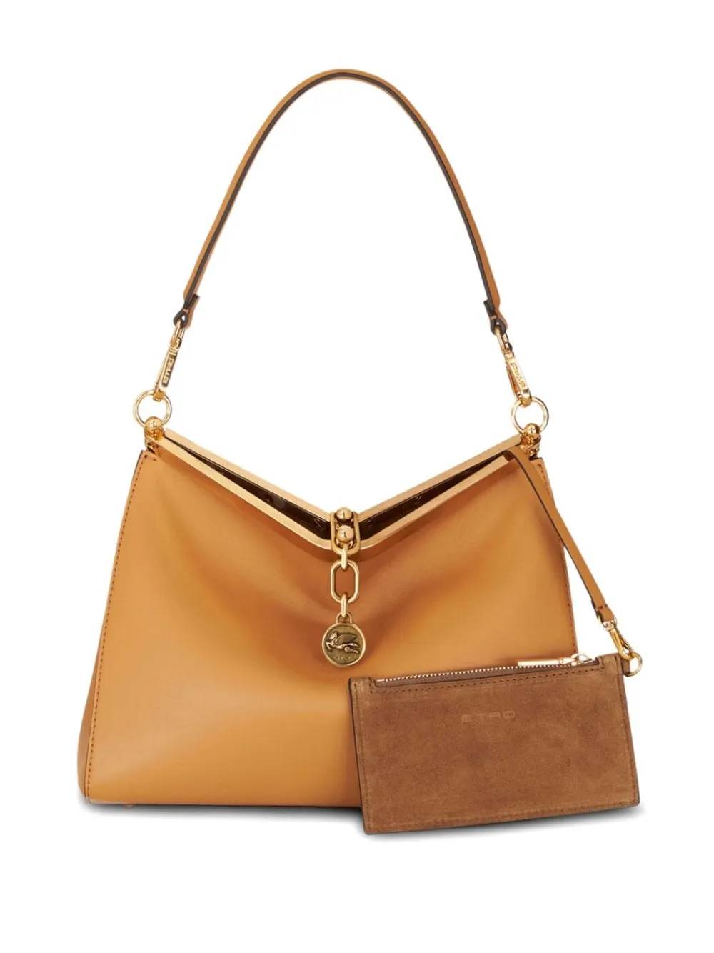 CAMEL BROWN LEATHER SHOULDER BAG