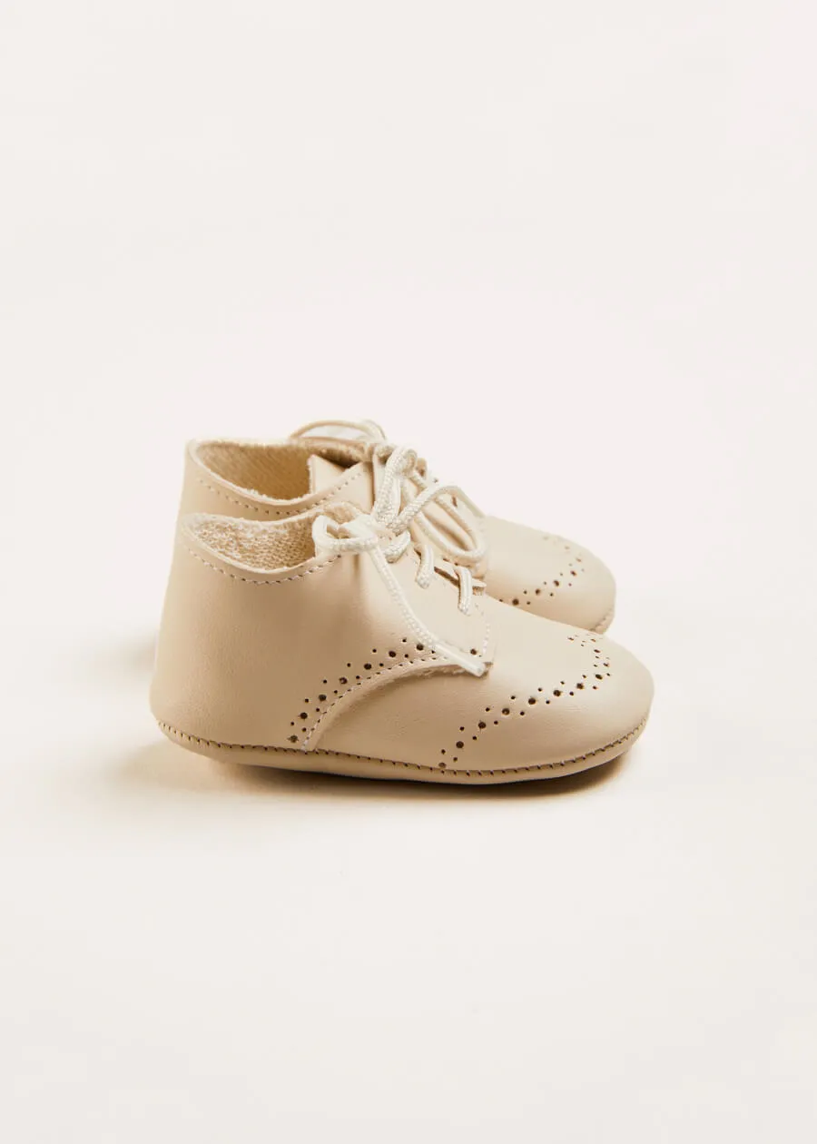 Celebration Lace-up T-Bar Pram Shoes in Beige (17-20EU)