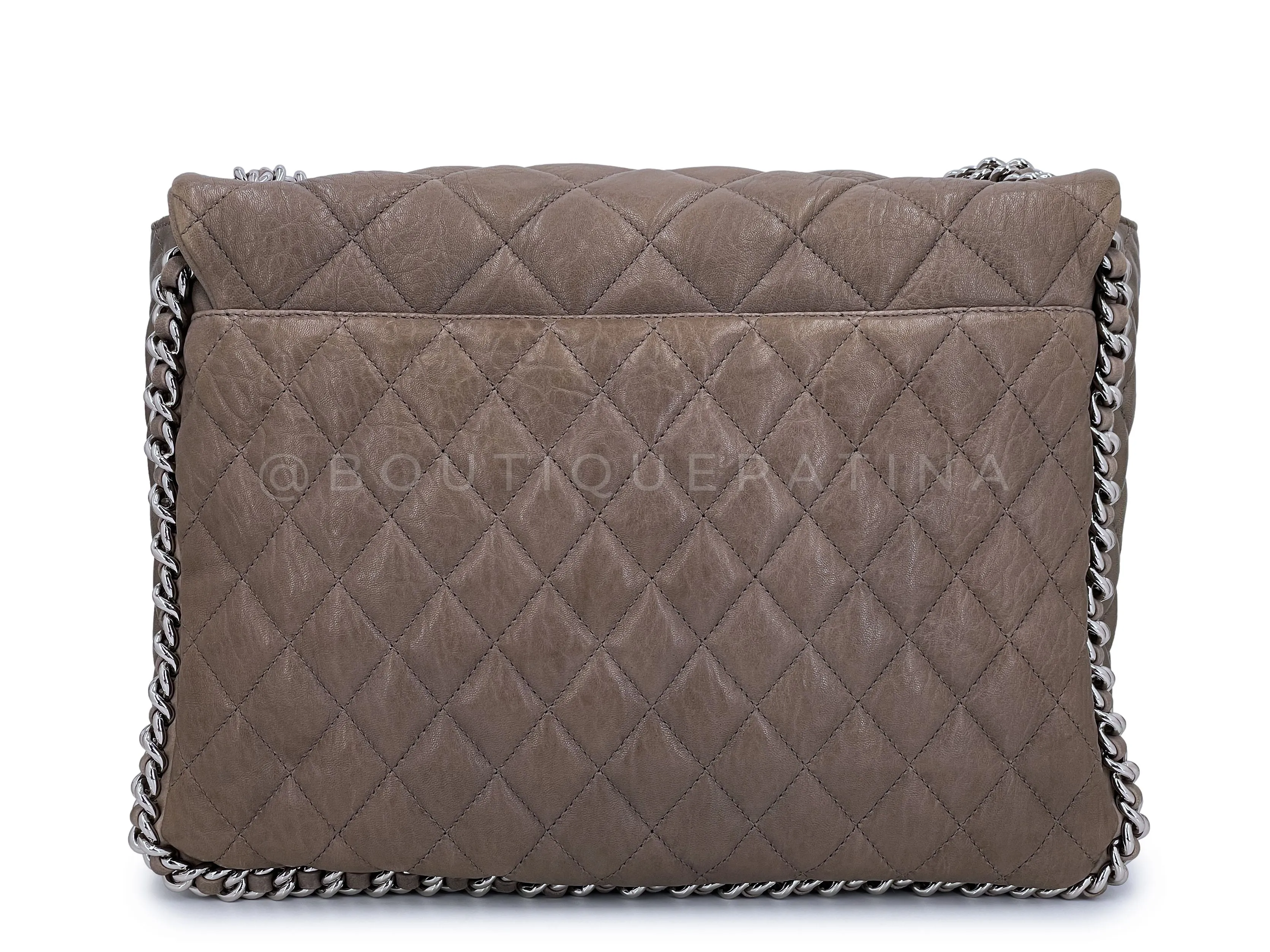 Chanel 2010 Taupe Textured Calf Chain Around Maxi Flap Bag SHW