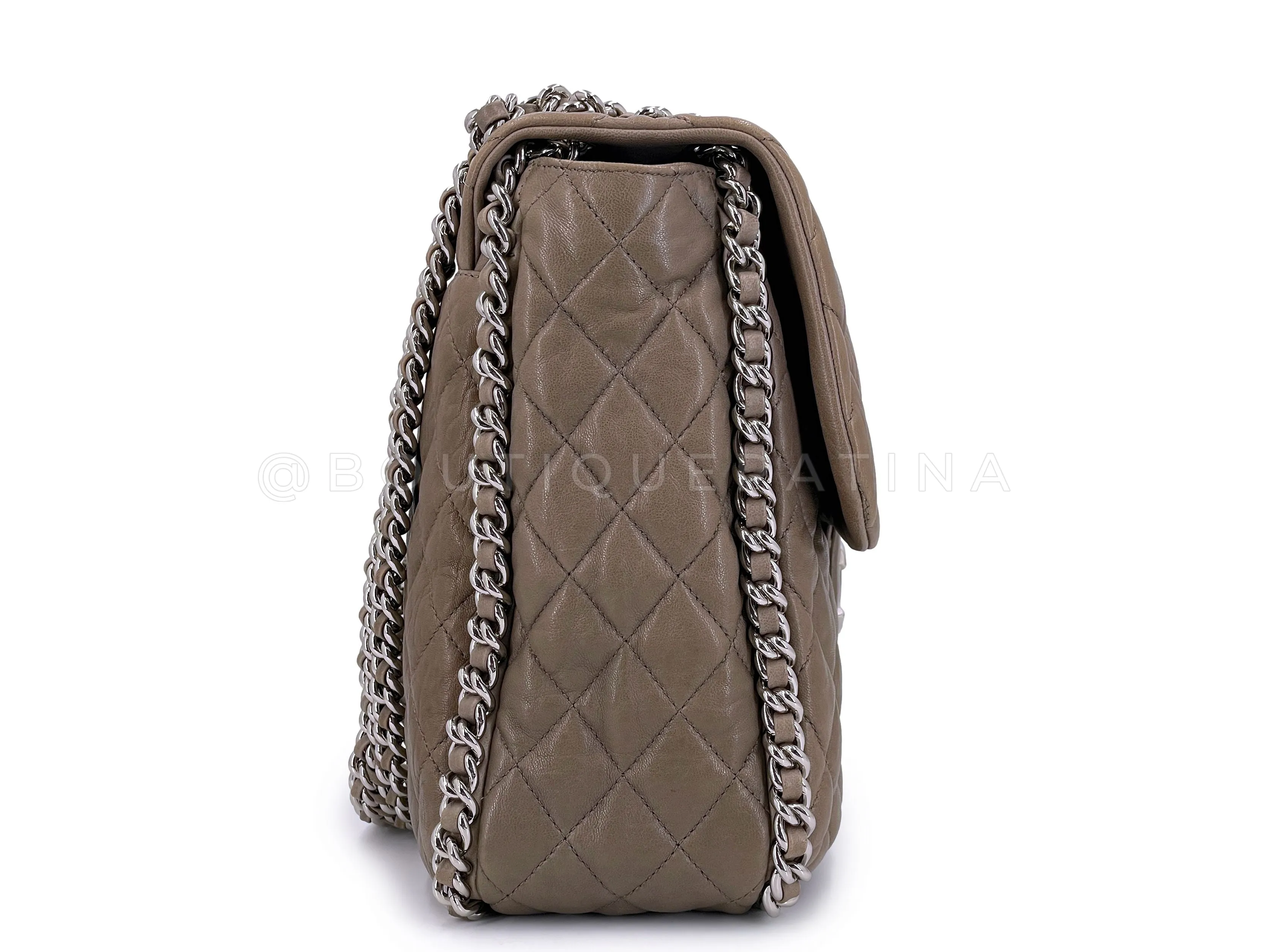 Chanel 2010 Taupe Textured Calf Chain Around Maxi Flap Bag SHW