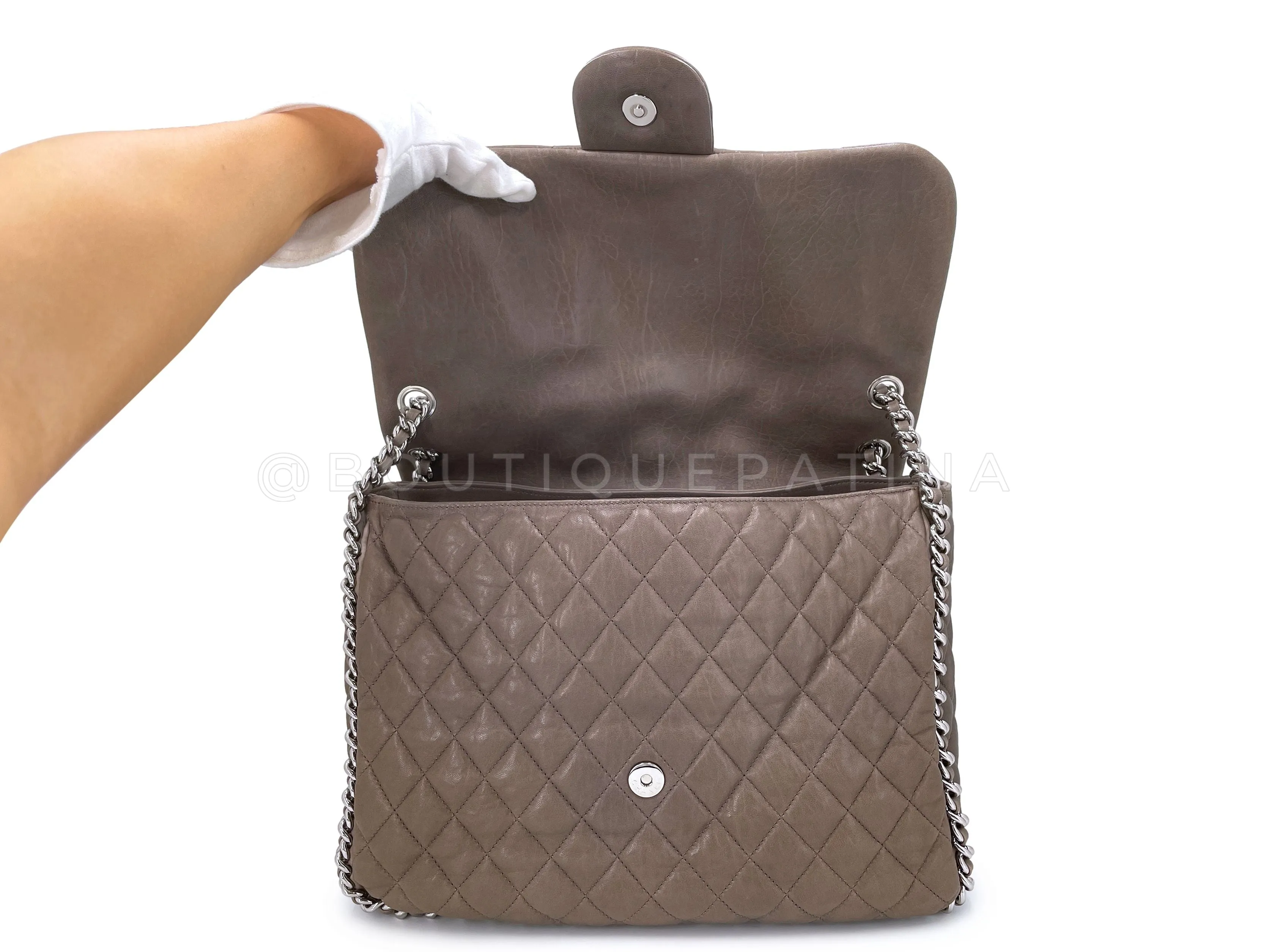 Chanel 2010 Taupe Textured Calf Chain Around Maxi Flap Bag SHW