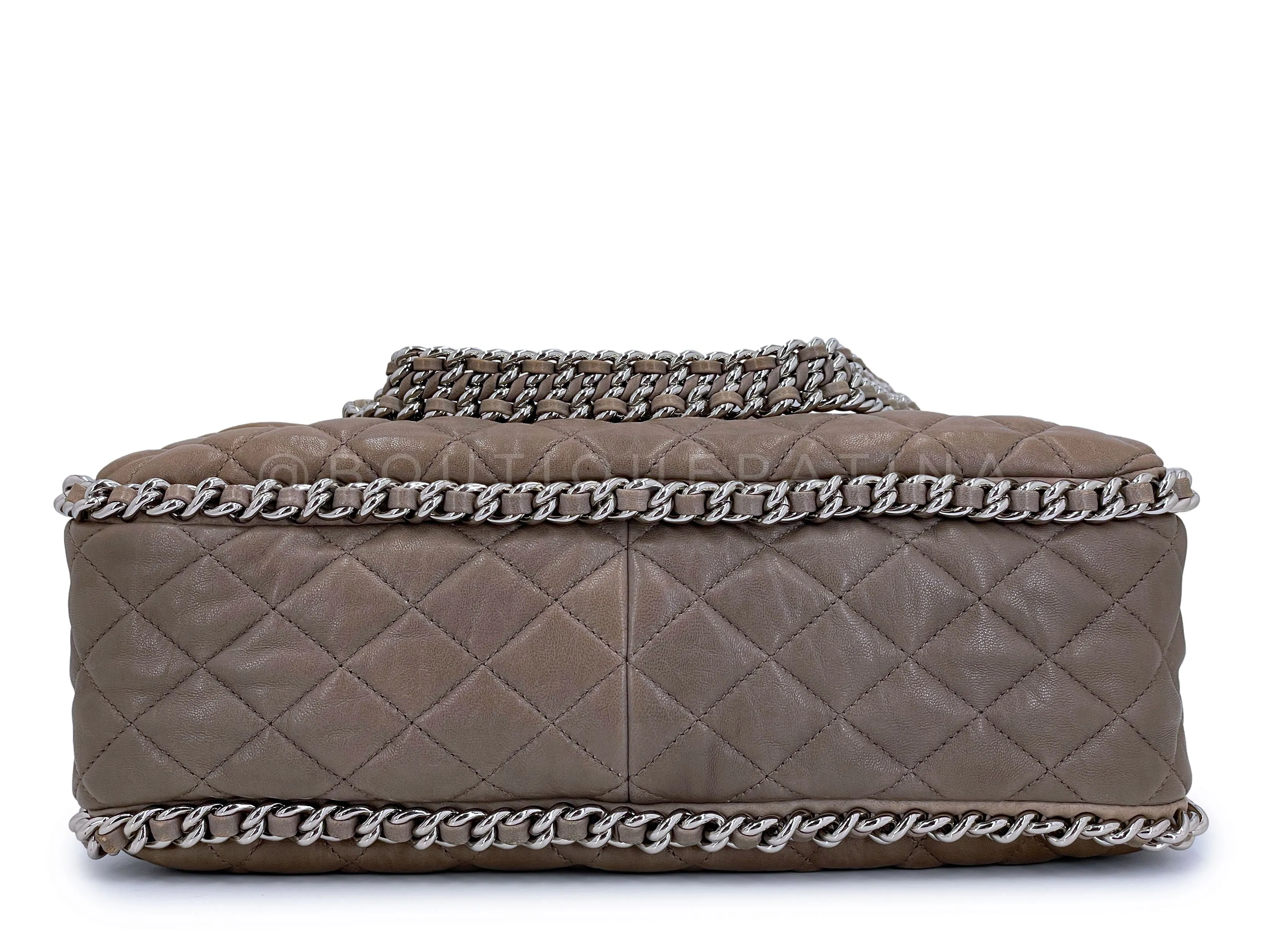 Chanel 2010 Taupe Textured Calf Chain Around Maxi Flap Bag SHW