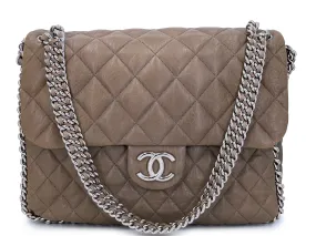 Chanel 2010 Taupe Textured Calf Chain Around Maxi Flap Bag SHW