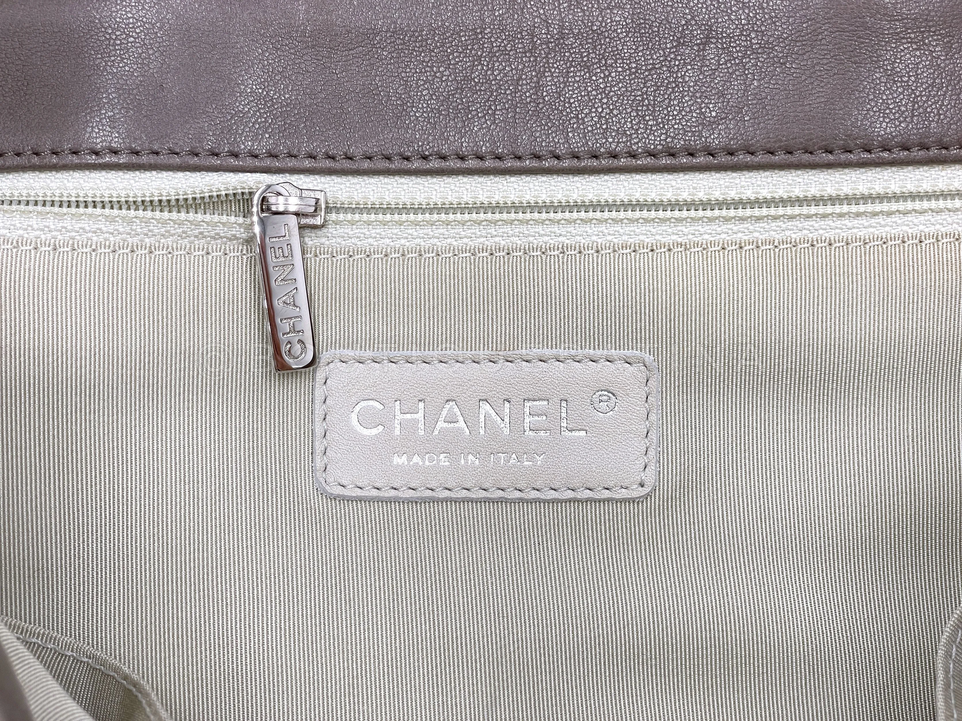 Chanel 2010 Taupe Textured Calf Chain Around Maxi Flap Bag SHW