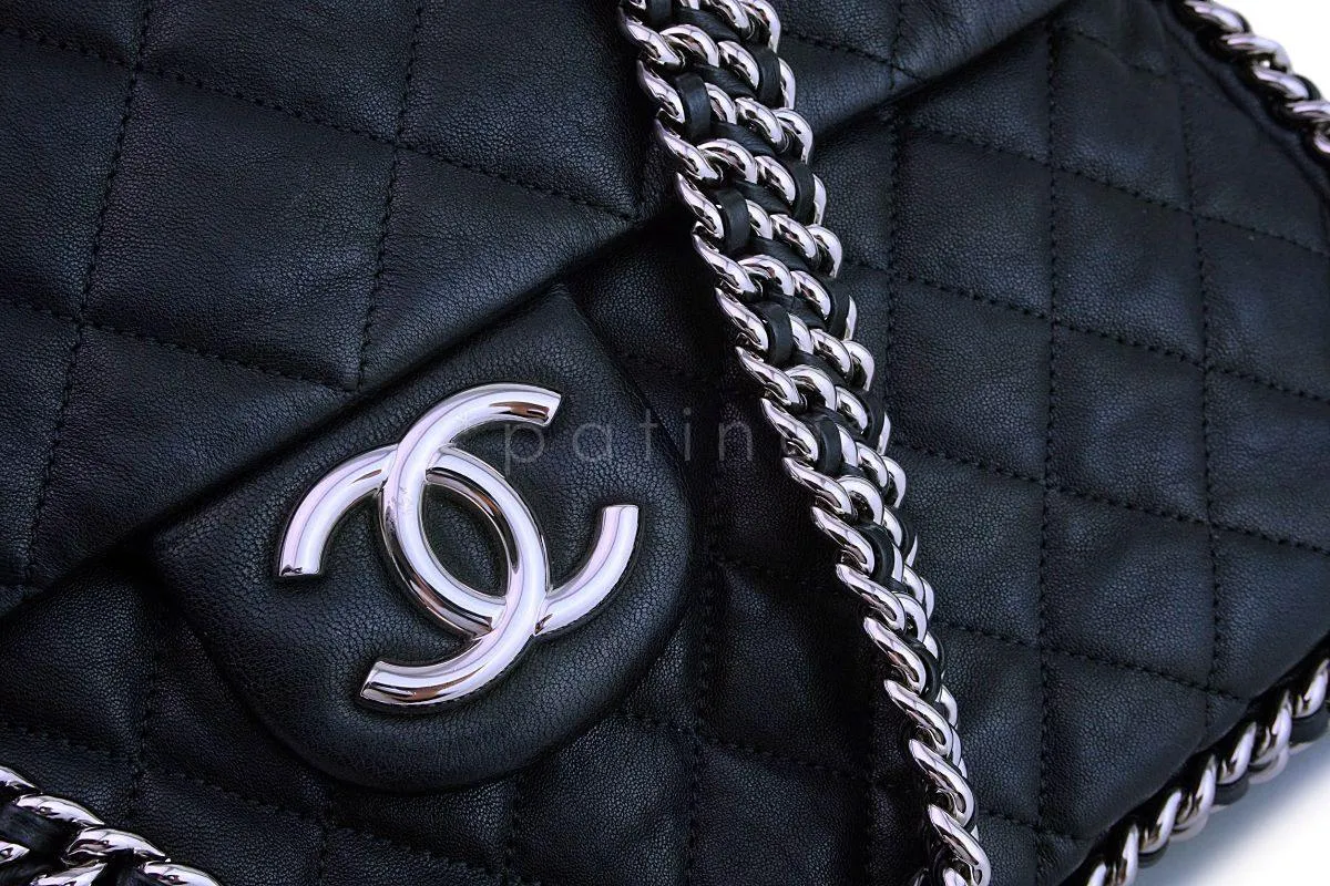 Chanel Black Calfskin Maxi Jumbo XL Luxe Chain Around Flap Bag SHW