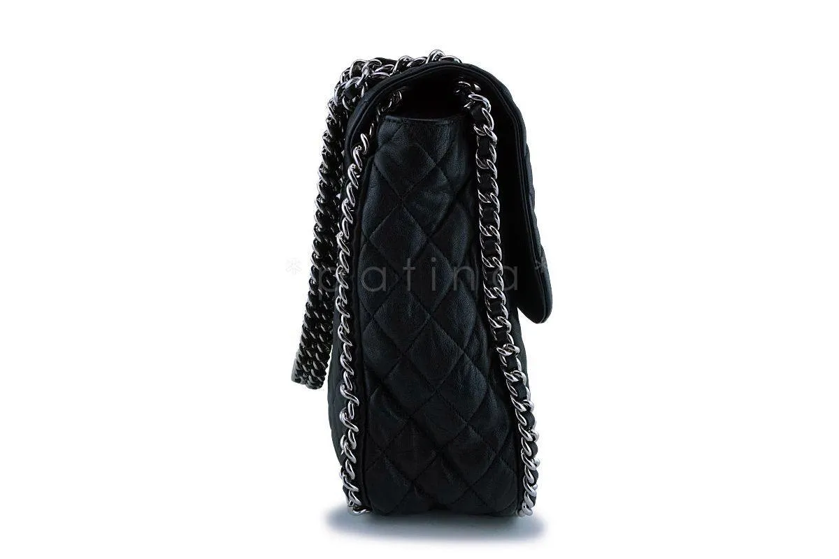 Chanel Black Calfskin Maxi Jumbo XL Luxe Chain Around Flap Bag SHW