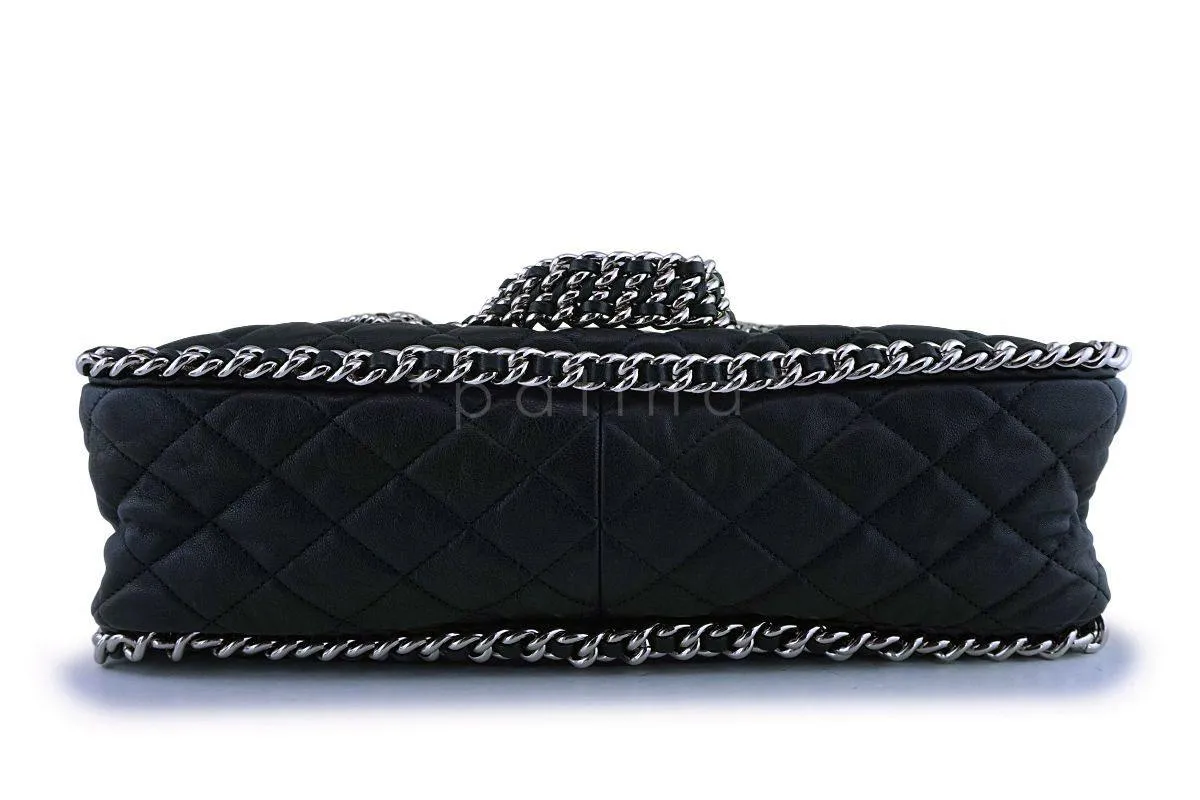 Chanel Black Calfskin Maxi Jumbo XL Luxe Chain Around Flap Bag SHW