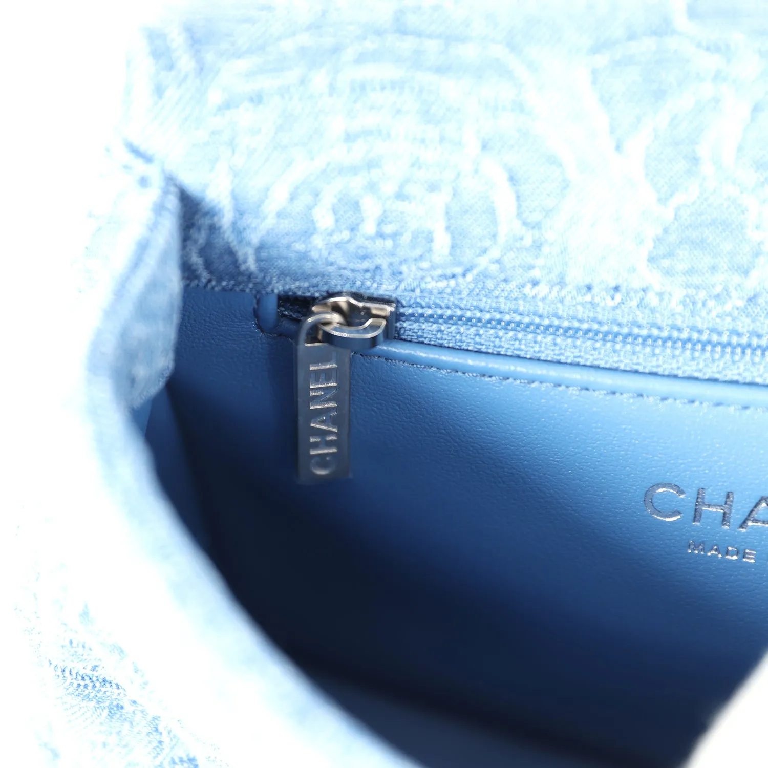 Chanel Mini Camellia Crush Rectangular Flap Blue Denim Antique Silver Hardware