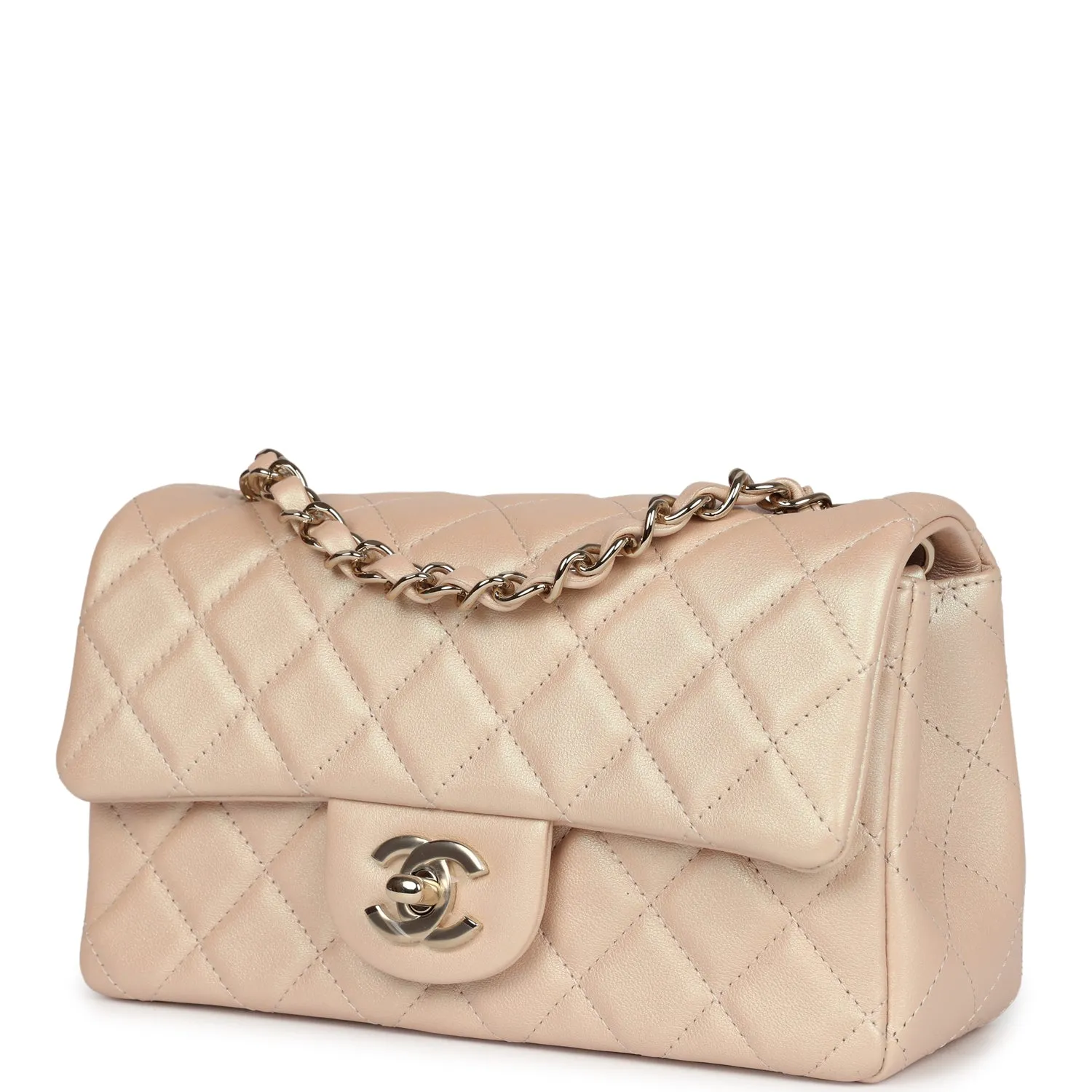 Chanel Mini Rectangular Flap Bag Iridescent Beige Lambskin Light Gold Hardware