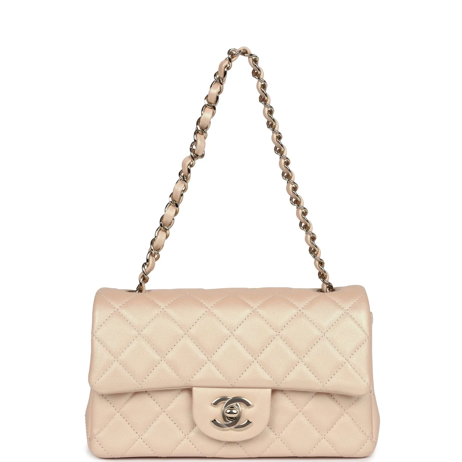 Chanel Mini Rectangular Flap Bag Iridescent Beige Lambskin Light Gold Hardware