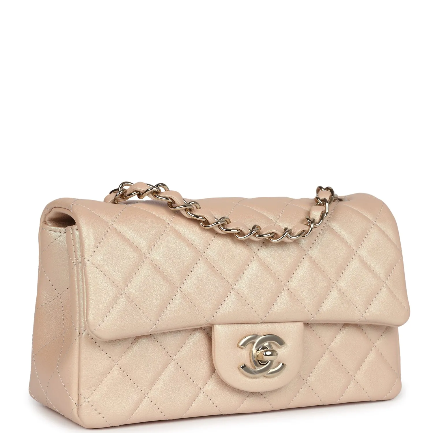 Chanel Mini Rectangular Flap Bag Iridescent Beige Lambskin Light Gold Hardware