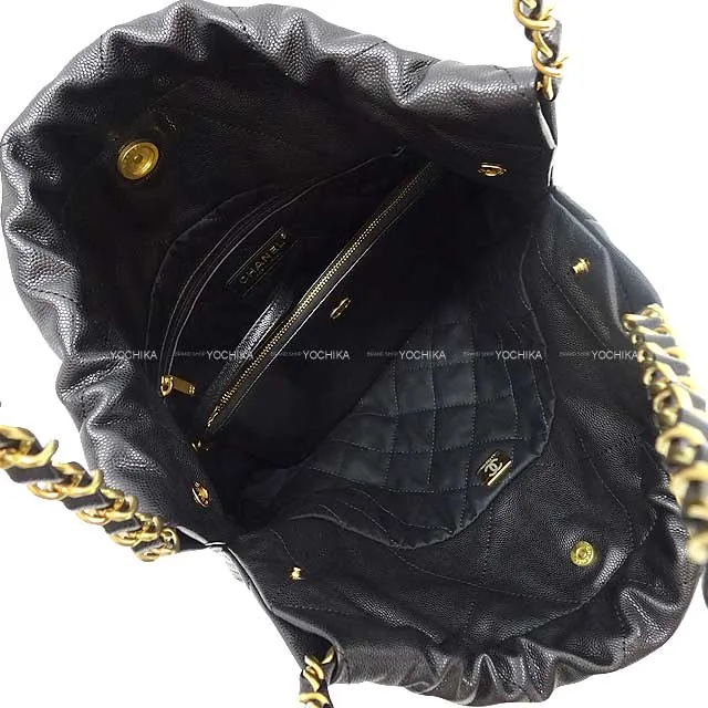 CHANEL Shoulder bag CHANEL 22 Matelasse Medai Charm Small Hobo Chain Bag All Black Noir (Black) Graind Calf(Caviarskin) Black HW AS3260[BRAND NEW][Authentic]