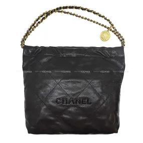 CHANEL Shoulder bag CHANEL 22 Matelasse Medai Charm Small Hobo Chain Bag All Black Noir (Black) Graind Calf(Caviarskin) Black HW AS3260[BRAND NEW][Authentic]