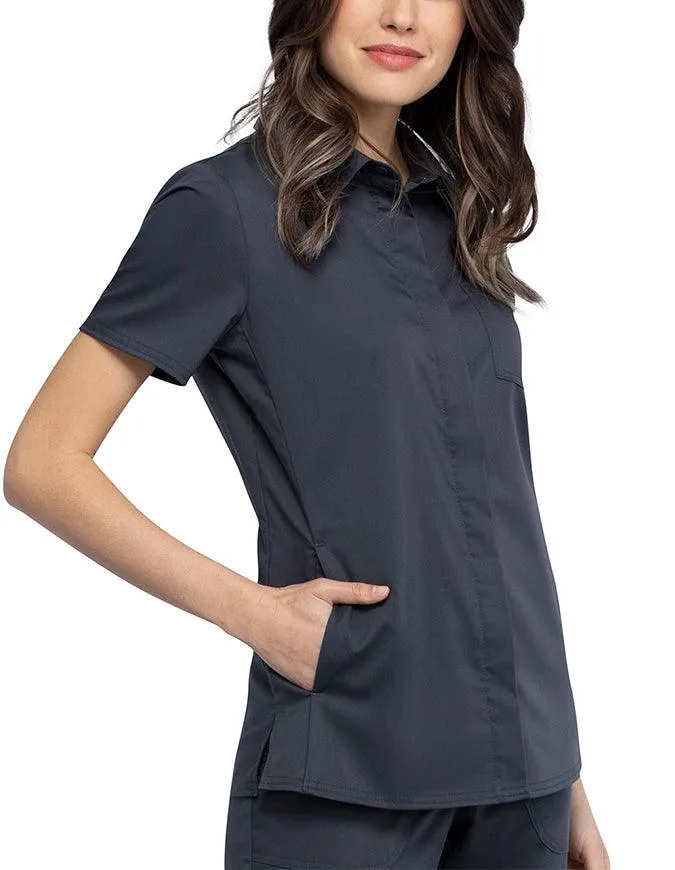 Cherokee Workwear Revolution Women's Hidden Snap Front Collar Shirt