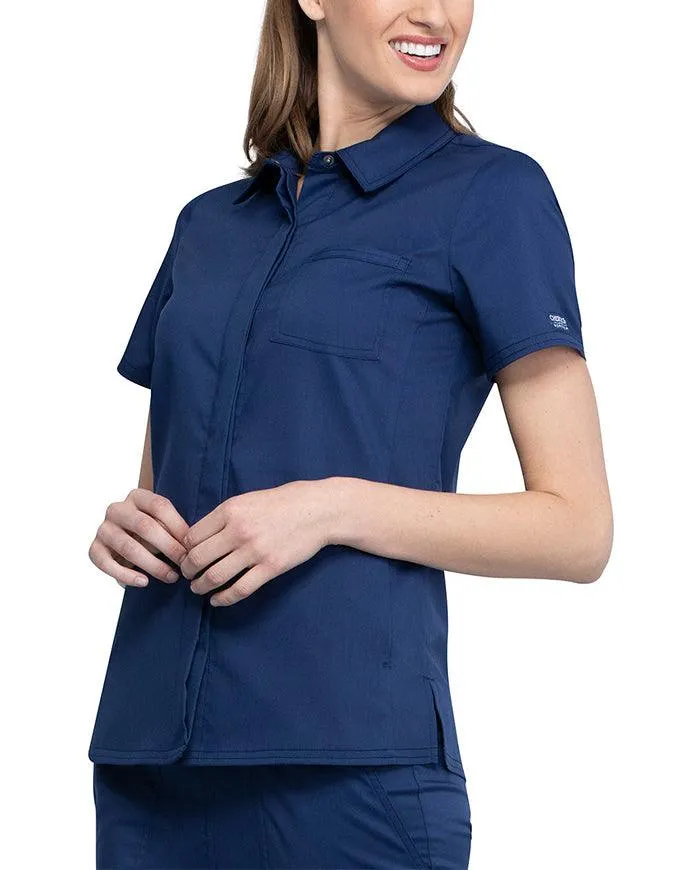 Cherokee Workwear Revolution Women's Hidden Snap Front Collar Shirt