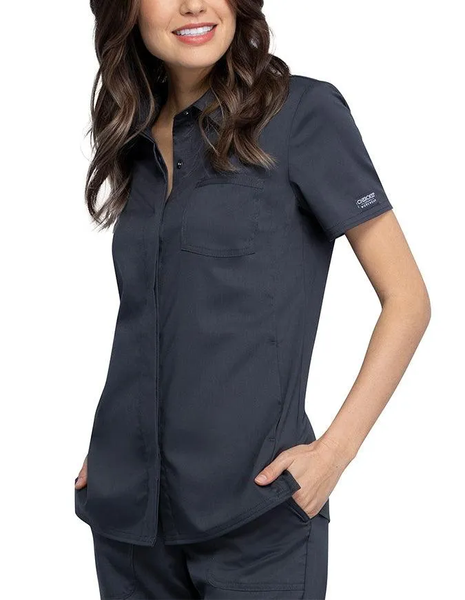 Cherokee Workwear Revolution Women's Hidden Snap Front Collar Shirt