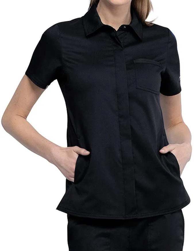 Cherokee Workwear Revolution Women's Hidden Snap Front Collar Shirt