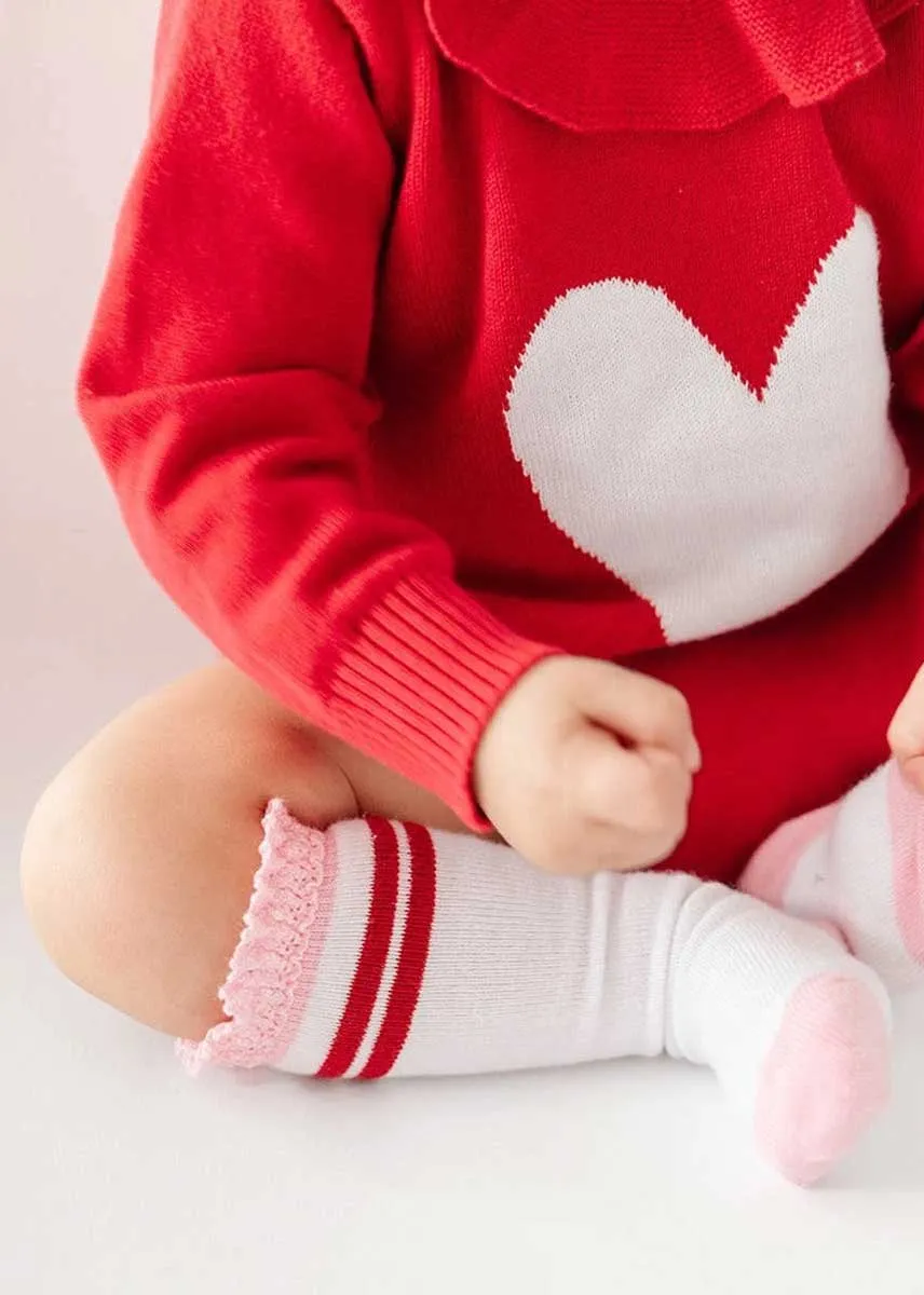 Cherry Stripe Lace Top Knee High Socks