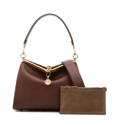 CHOCOLATE LEATHER BAG WITH CHARM