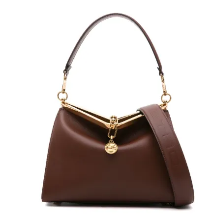 CHOCOLATE LEATHER BAG WITH CHARM