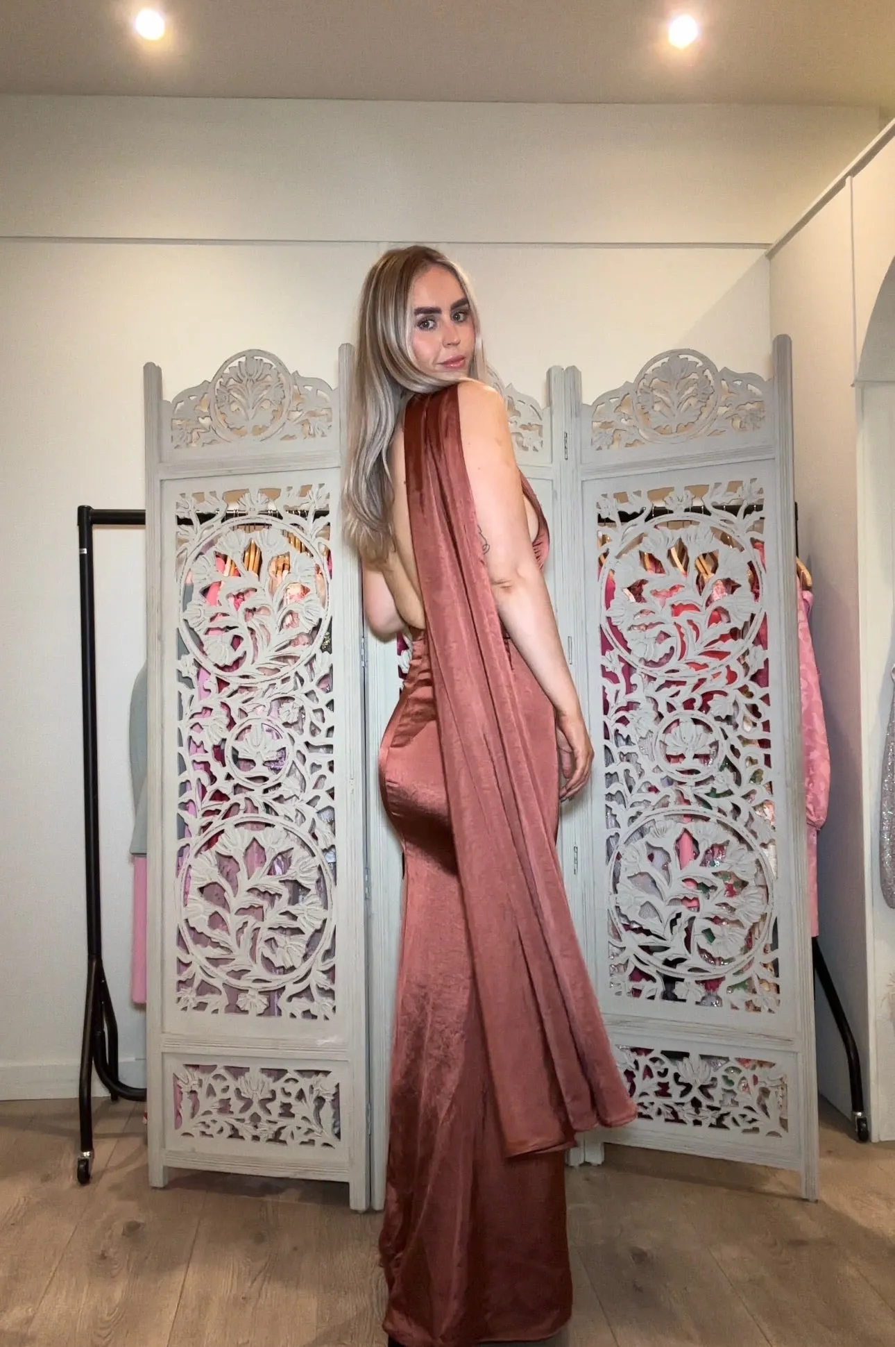 Club L London Mademoiselle Rust Satin Maxi Dress