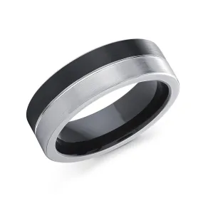 COBALT MEN'S WEDDING BAND WITH BLACK AND WHITE EDGES