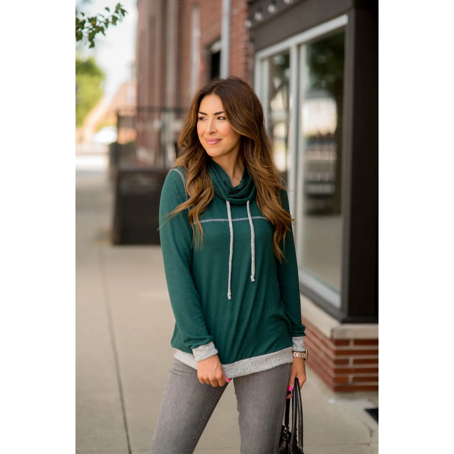 Comfy Stitched Cowl Neck Sweatshirt